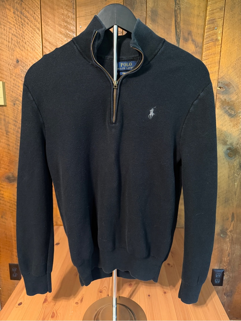 Polo Ralph Lauren Black Pima Cotton Quarter Zip Old Money Quiet Luxury Sweater